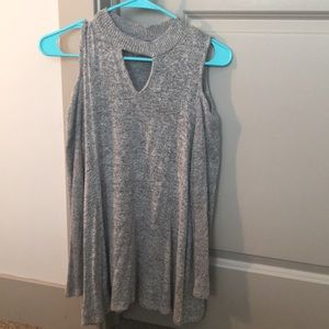 Grey Cold Shoulder Sweater